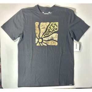 NWT Hurley M Distressed Sunflower Surf Beach Black Shirt
